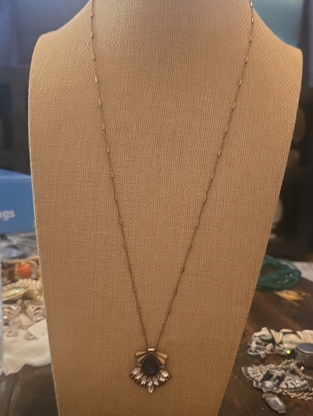 Chloe + Isabel Antique Gold Necklace with Navy Teardrop